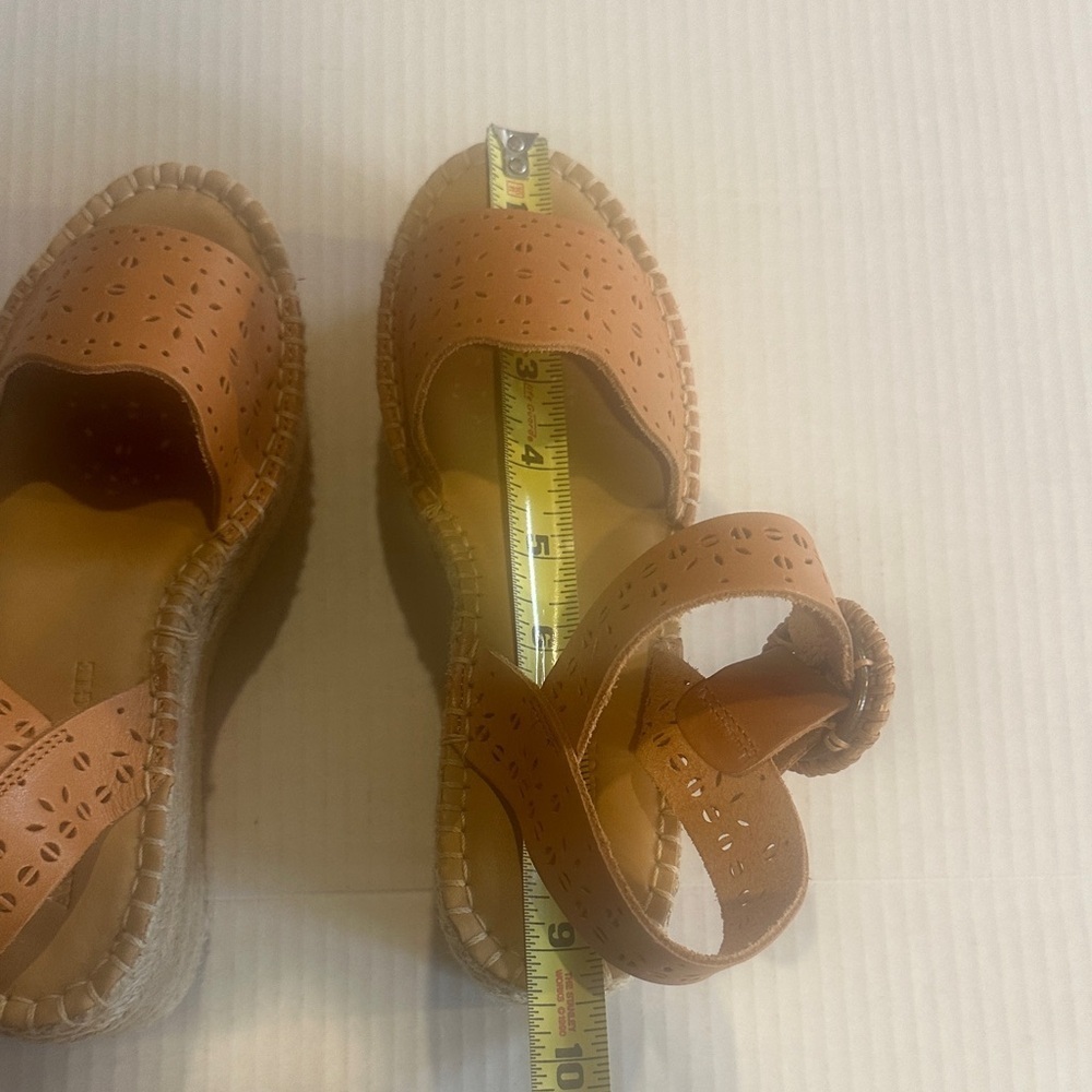 Soludos x Anthro laser tan Sofia Tan leather Woven Platform espadrille Sandals - Picture 11 of 13